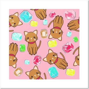 Cute Cats And Cristals Kids Pattern Seamless Posters and Art